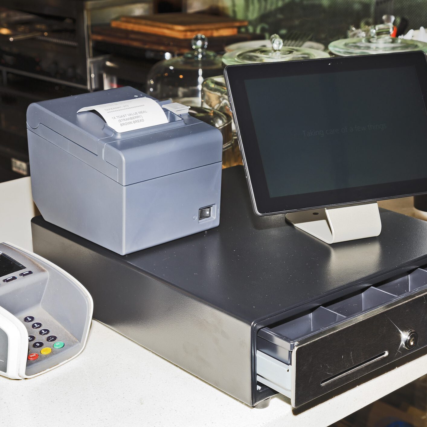 Point of sale system on countertop.